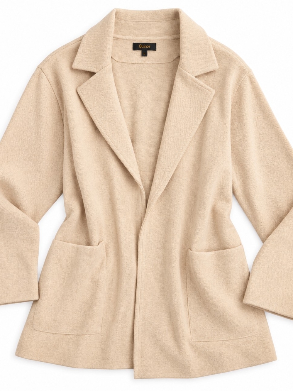 Quince 100% Organic Cotton Knit Blazer Camel Beige Size L NWOT